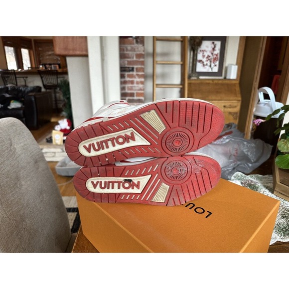 Louis Vuitton LV TRAINER SNEAKER MID TOP W/BOX Men’s UK size 8 Red White RARE! main image 6
